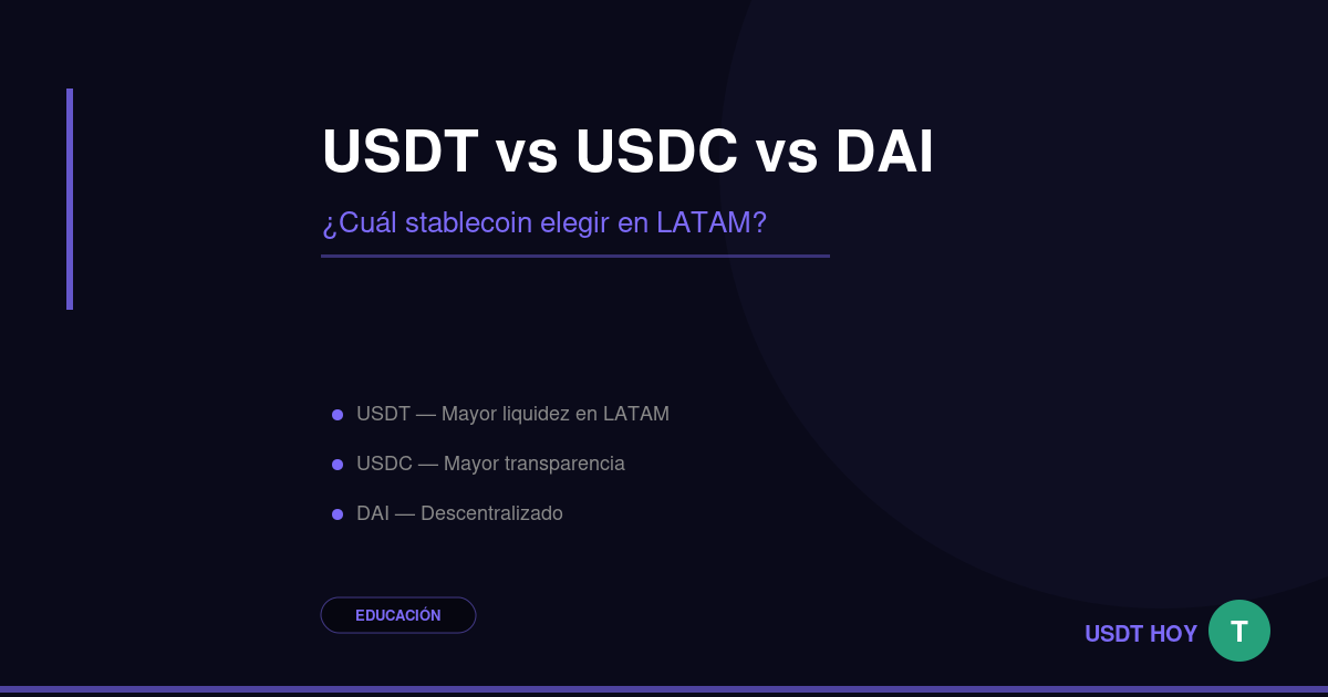 USDT vs USDC vs DAI: comparativa para LATAM 2026 — USDT HOY